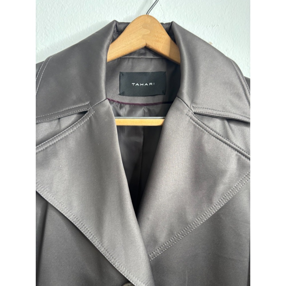 Tahari Women's SZ 10 Trench Coat Satin Brown Preppy Old Money